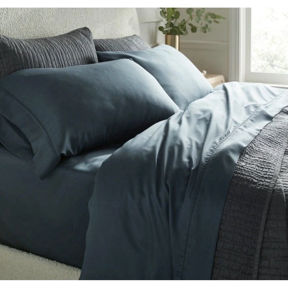 Threshold 320TC Satin 4-Piece Sheet Set Cooling Soft TENCEL Lyocell Graphite NEW